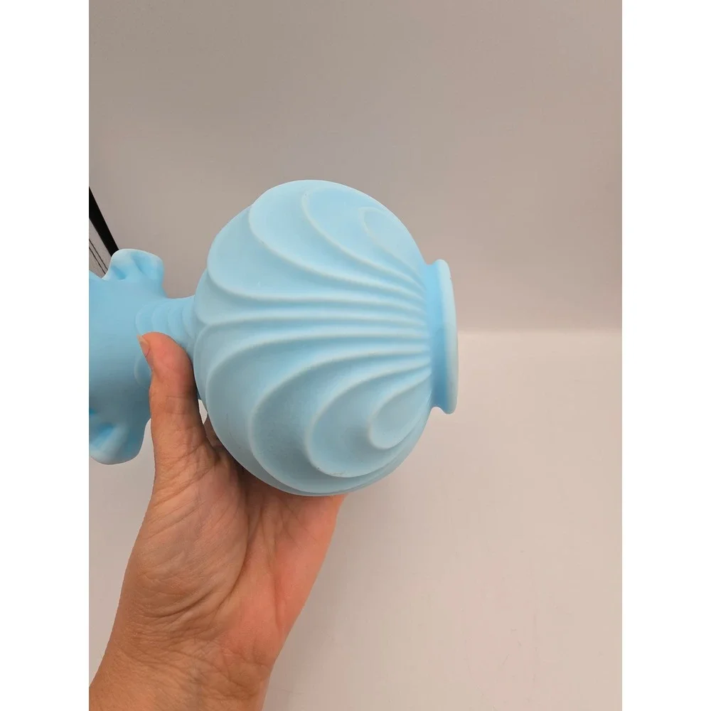 Fenton Vintage Satin Glass Vase Blue‎ Ruffled Rim 8 Inch Light Blue Embossed